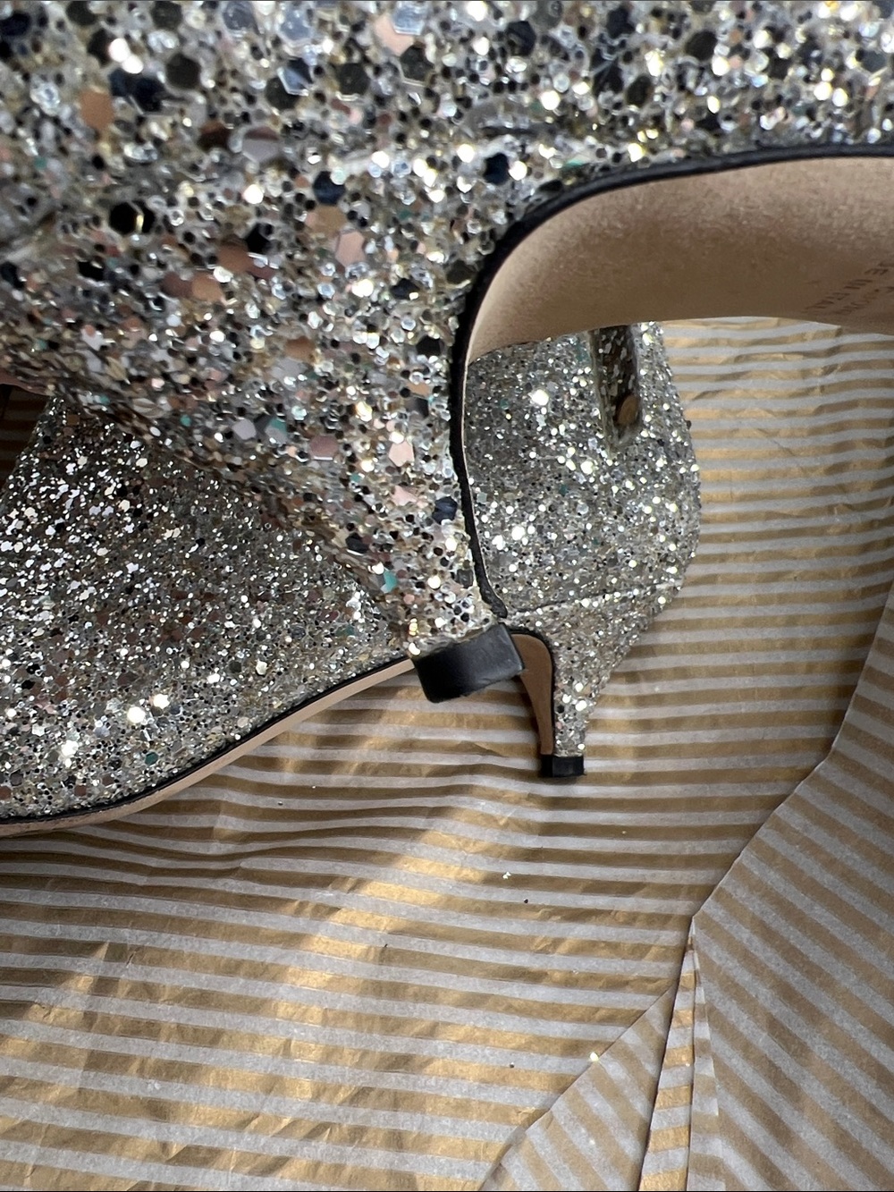 Kate Spade Olina Silver Glitter Tall Boots Kitten Heels In Box 8.5 - Picture 12 of 17